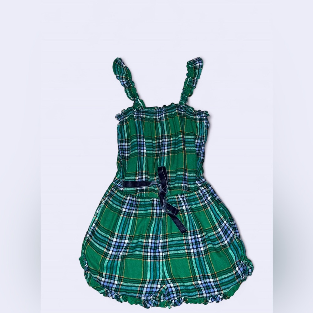 Aerie Plaid PJ Romper – Green Smocked, Size Small
